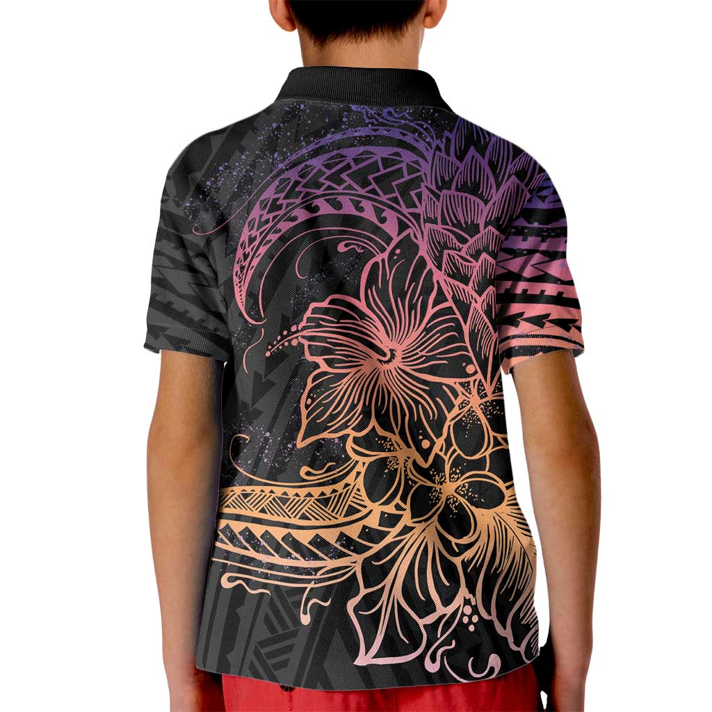 Floral Polynesian Hibiscus Tattoo Kid Polo Shirt Peach Gradient Style