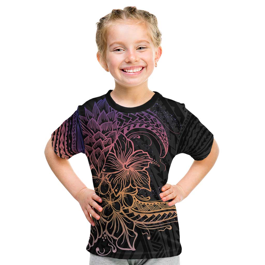 Floral Polynesian Hibiscus Tattoo Kid T Shirt Peach Gradient Style LT9 Peach - Polynesian Pride