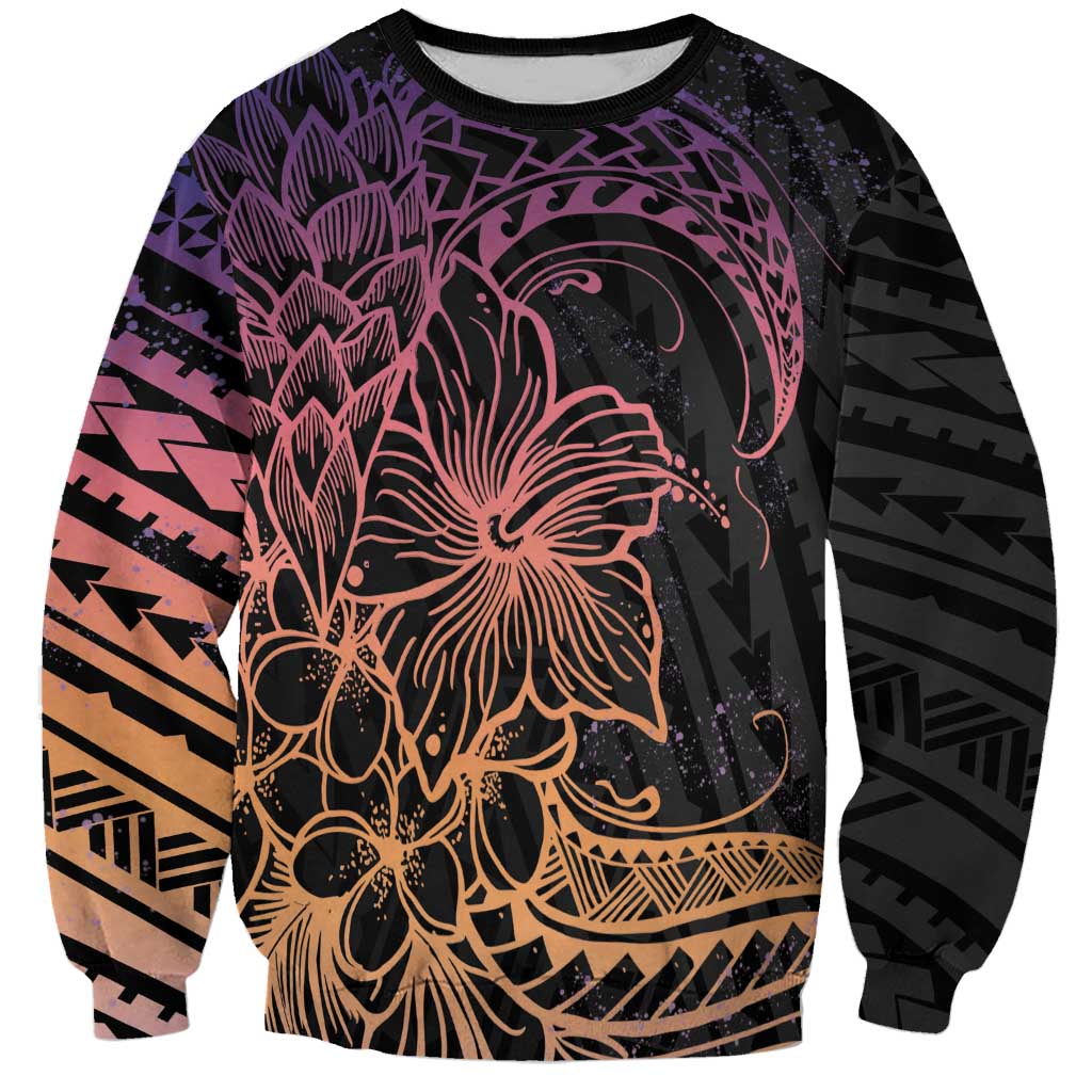 Floral Polynesian Hibiscus Tattoo Sweatshirt Peach Gradient Style LT9 Unisex Peach - Polynesian Pride