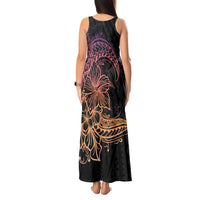 Floral Polynesian Hibiscus Tattoo Tank Maxi Dress Peach Gradient Style