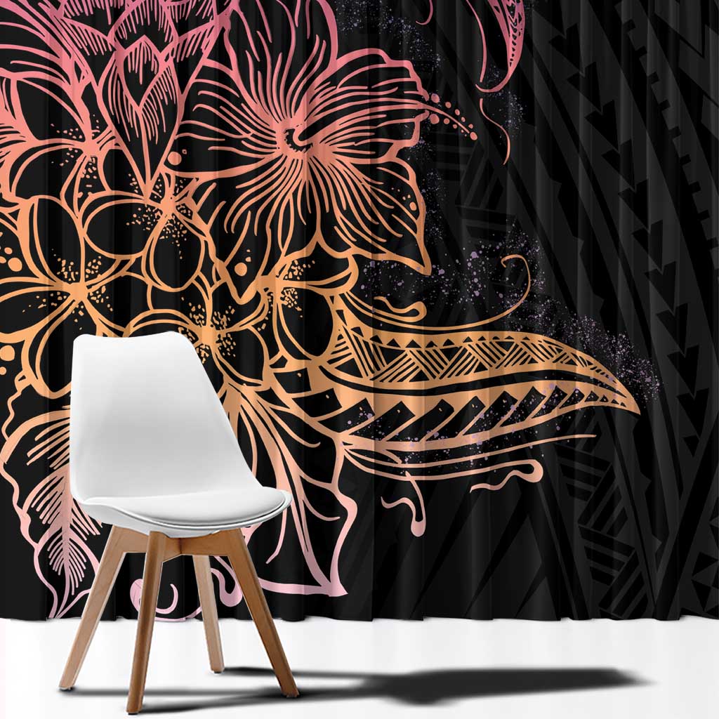 Floral Polynesian Hibiscus Tattoo Window Curtain Peach Gradient Style