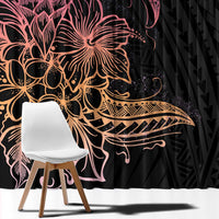 Floral Polynesian Hibiscus Tattoo Window Curtain Peach Gradient Style