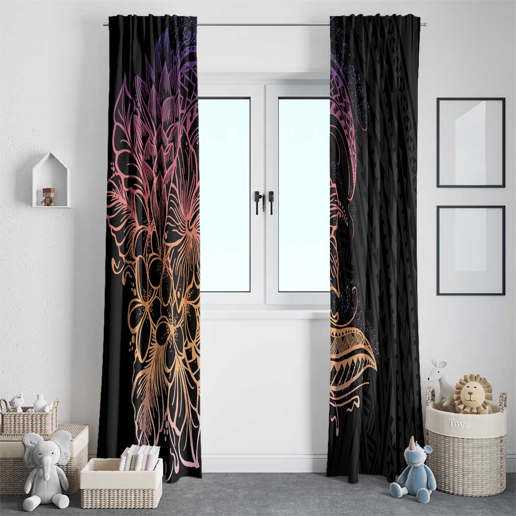 Floral Polynesian Hibiscus Tattoo Window Curtain Peach Gradient Style