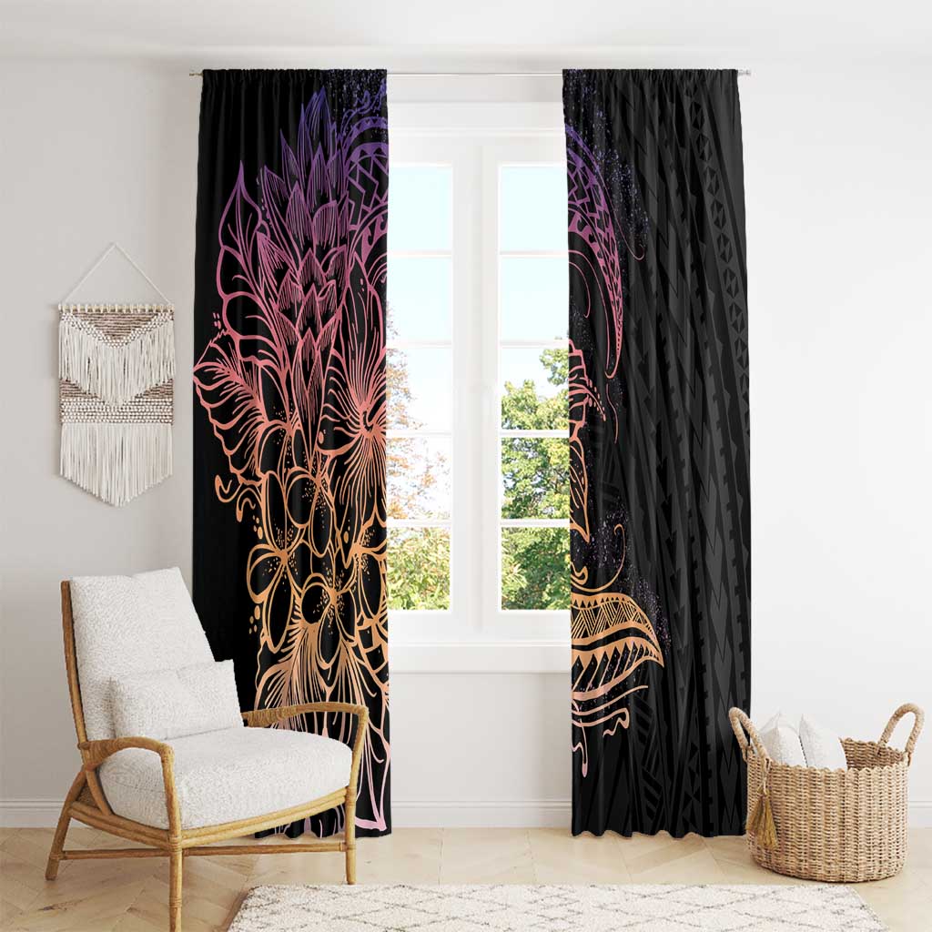 Floral Polynesian Hibiscus Tattoo Window Curtain Peach Gradient Style
