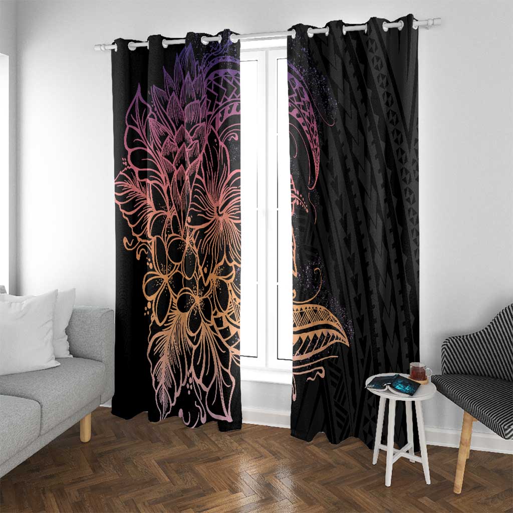 Floral Polynesian Hibiscus Tattoo Window Curtain Peach Gradient Style