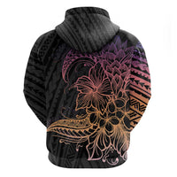 Floral Polynesian Hibiscus Tattoo Zip Hoodie Peach Gradient Style