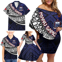 Custom Samoa Rugby Pacific Family Matching Off Shoulder Short Dress and Hawaiian Shirt Samoan Warrior Tribal Pattern LT9 - Polynesian Pride