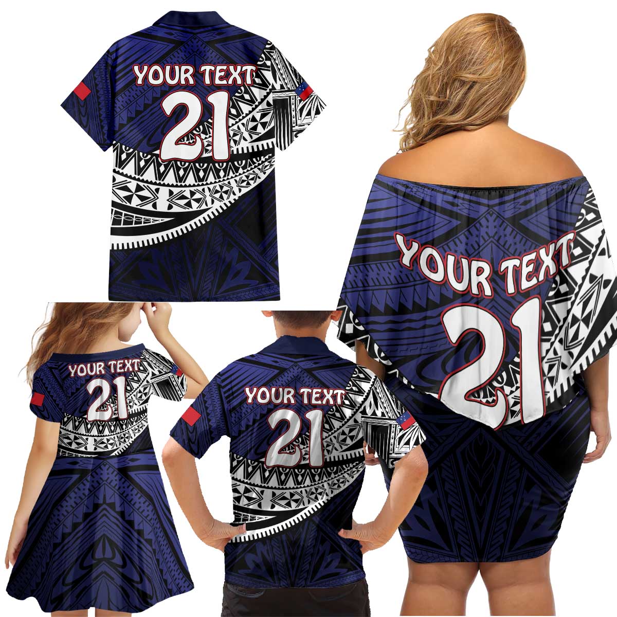 Custom Samoa Rugby Pacific Family Matching Off Shoulder Short Dress and Hawaiian Shirt Samoan Warrior Tribal Pattern LT9 - Polynesian Pride