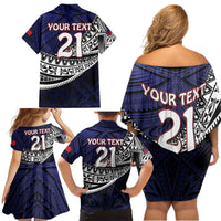 Custom Samoa Rugby Pacific Family Matching Off Shoulder Short Dress and Hawaiian Shirt Samoan Warrior Tribal Pattern LT9 - Polynesian Pride
