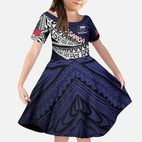Custom Samoa Rugby Pacific Family Matching Summer Maxi Dress and Hawaiian Shirt Samoan Warrior Tribal Pattern LT9 Daughter's Dress Blue - Polynesian Pride