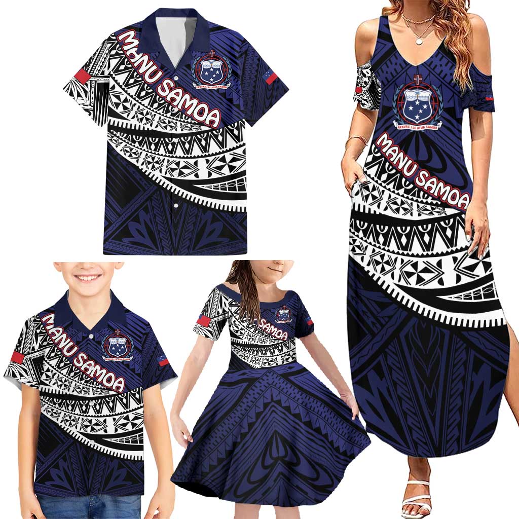 Custom Samoa Rugby Pacific Family Matching Summer Maxi Dress and Hawaiian Shirt Samoan Warrior Tribal Pattern LT9 - Polynesian Pride