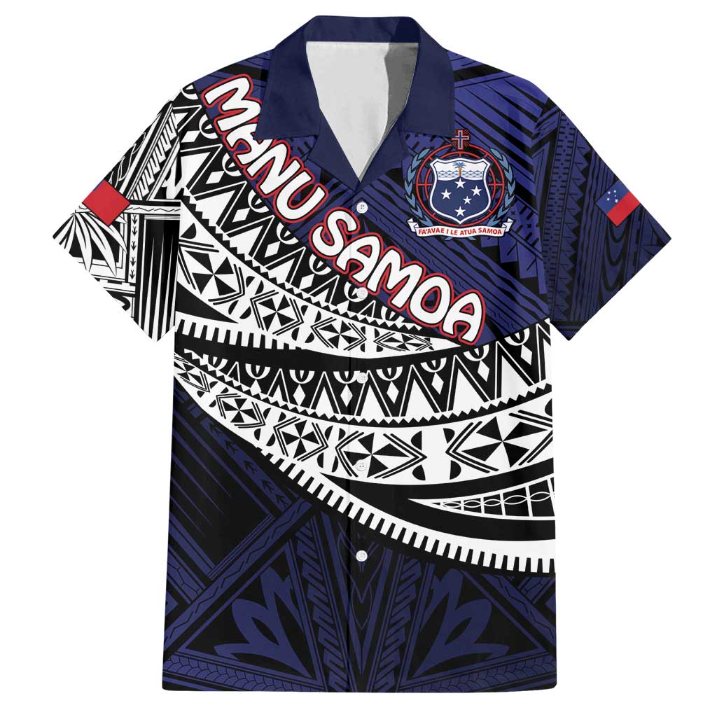 Custom Samoa Rugby Pacific Family Matching Summer Maxi Dress and Hawaiian Shirt Samoan Warrior Tribal Pattern LT9 Dad's Shirt - Short Sleeve Blue - Polynesian Pride