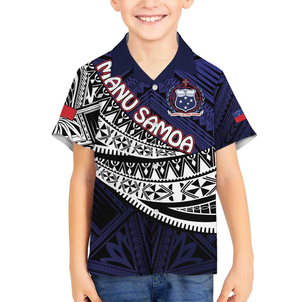 Custom Samoa Rugby Pacific Family Matching Summer Maxi Dress and Hawaiian Shirt Samoan Warrior Tribal Pattern LT9 Son's Shirt Blue - Polynesian Pride