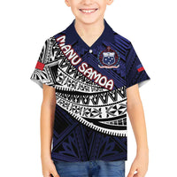 Custom Samoa Rugby Pacific Family Matching Summer Maxi Dress and Hawaiian Shirt Samoan Warrior Tribal Pattern LT9 Son's Shirt Blue - Polynesian Pride