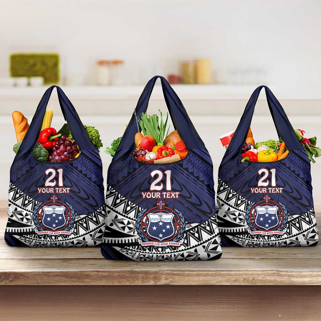 Custom Samoa Rugby Pacific Grocery Bag Samoan Warrior Tribal Pattern