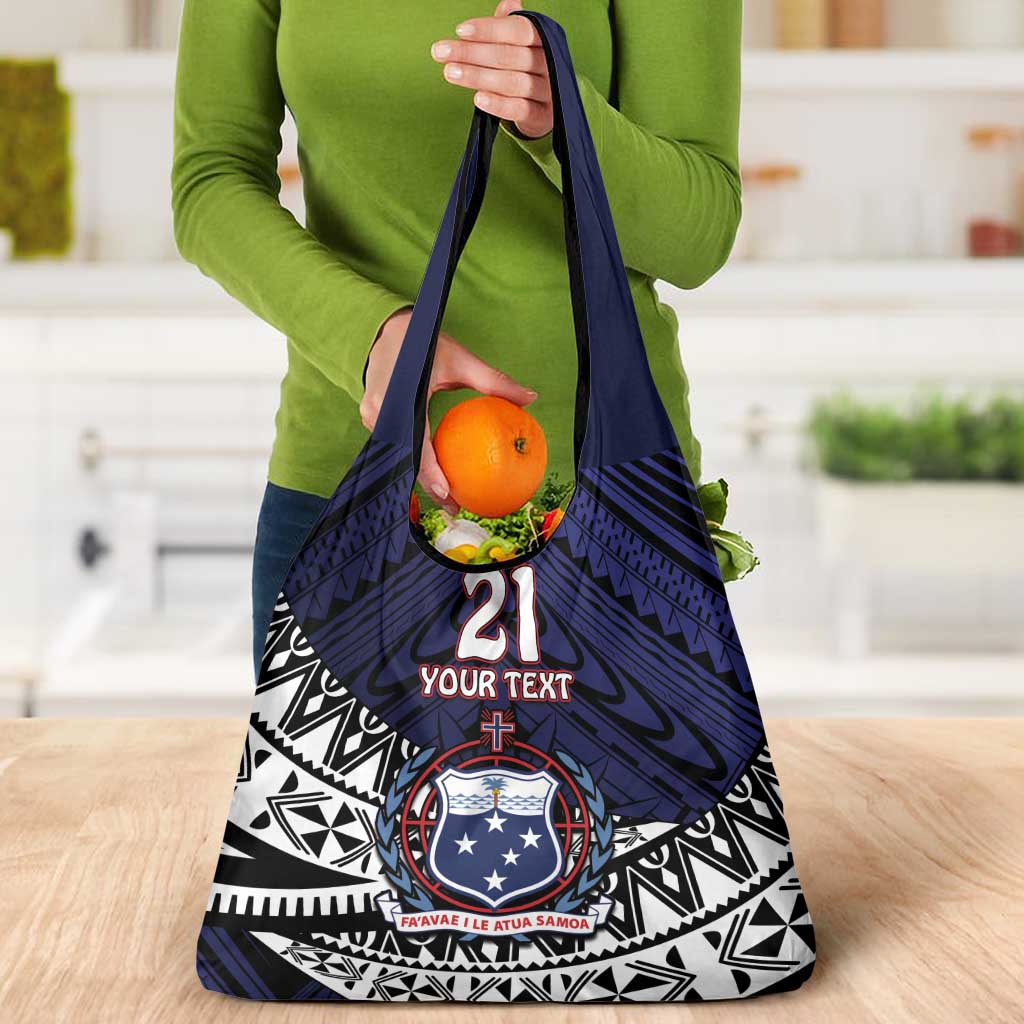 Custom Samoa Rugby Pacific Grocery Bag Samoan Warrior Tribal Pattern