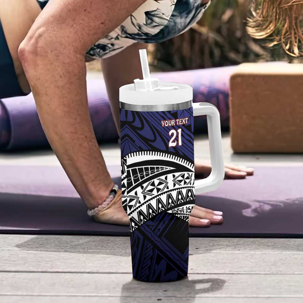 Custom Samoa Rugby Pacific Tumbler With Handle Samoan Warrior Tribal Pattern