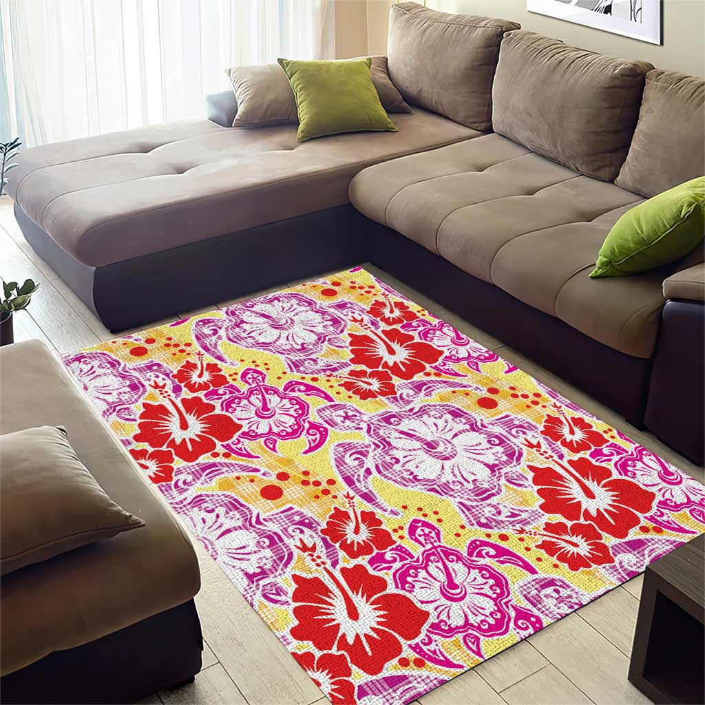 Palaka with Honu and Hibiscus Area Rug Hawaiian Heritage Spirit - Polynesian Pride