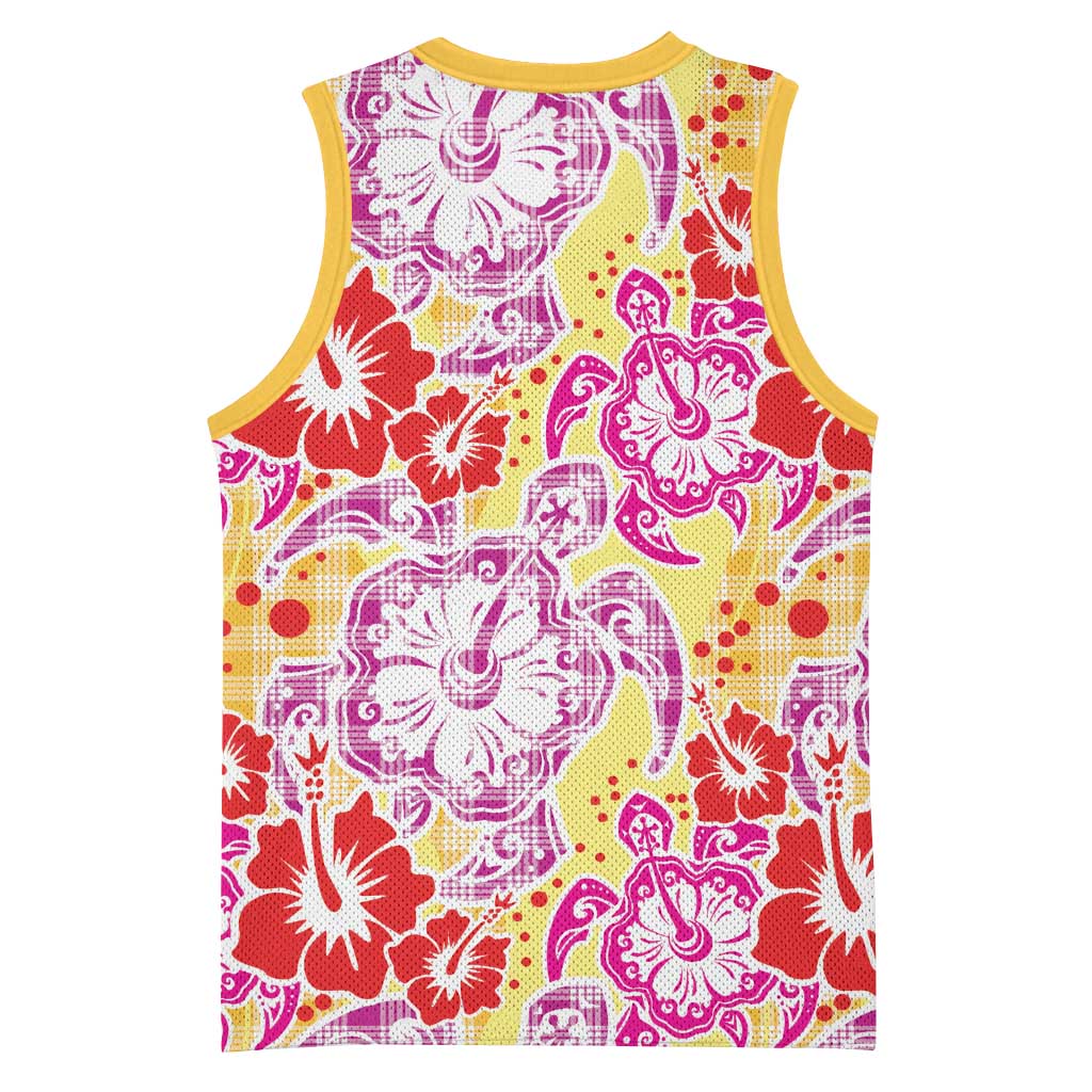 Palaka with Honu and Hibiscus Basketball Jersey Hawaiian Heritage Spirit - Polynesian Pride