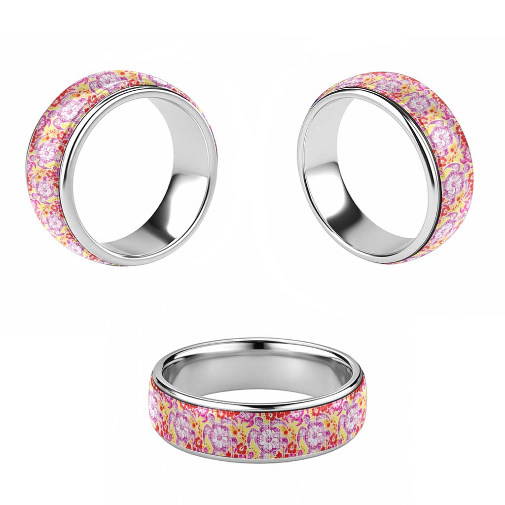 Palaka with Honu and Hibiscus Classic Ring Hawaiian Heritage Spirit - Polynesian Pride