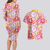 Palaka with Honu and Hibiscus Couples Matching Long Sleeve Bodycon Dress and Hawaiian Shirt Hawaiian Heritage Spirit - Polynesian Pride