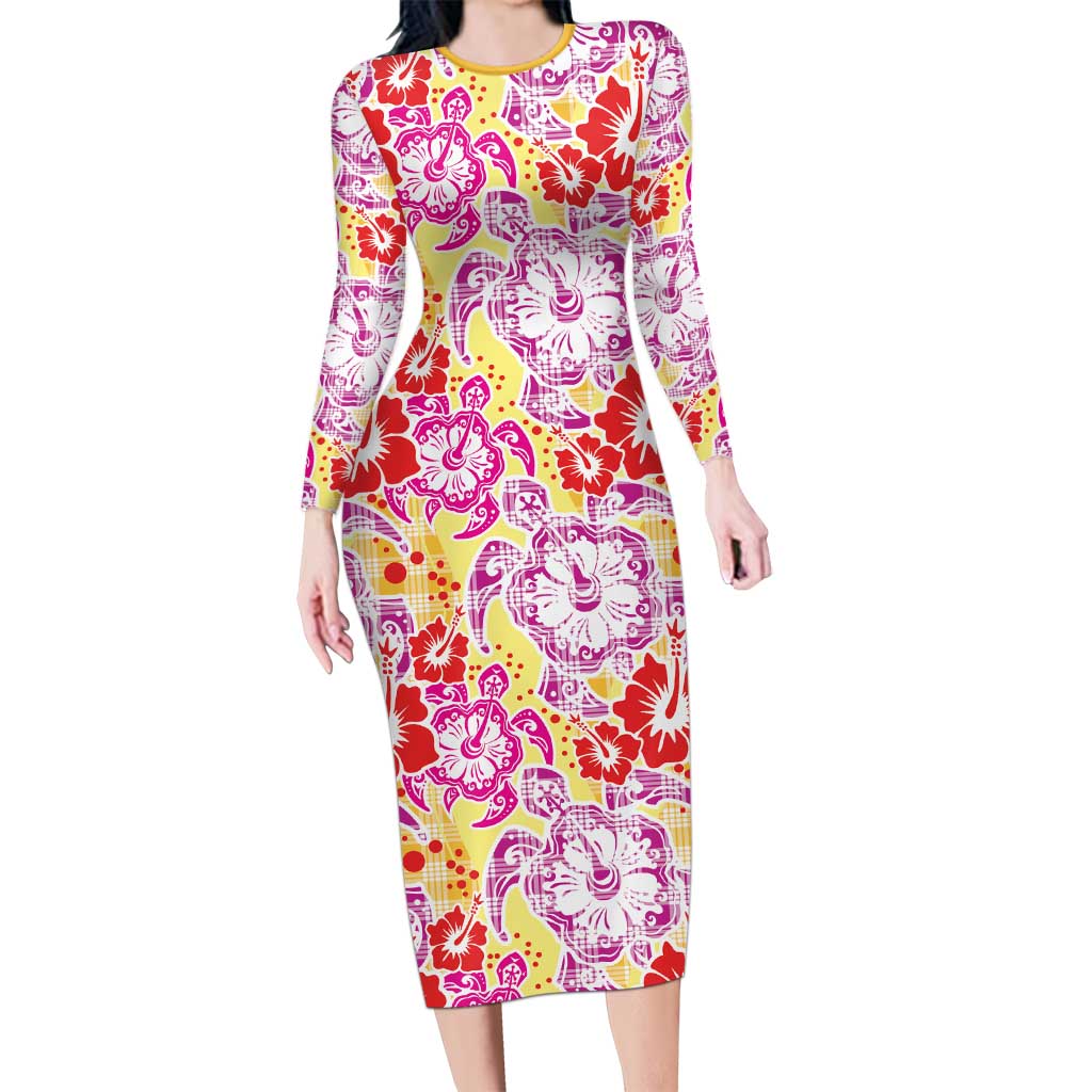 Palaka with Honu and Hibiscus Family Matching Long Sleeve Bodycon Dress and Hawaiian Shirt Hawaiian Heritage Spirit - Polynesian Pride