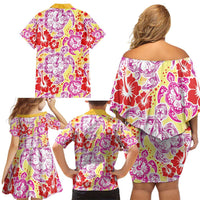 Palaka with Honu and Hibiscus Family Matching Off Shoulder Short Dress and Hawaiian Shirt Hawaiian Heritage Spirit - Polynesian Pride