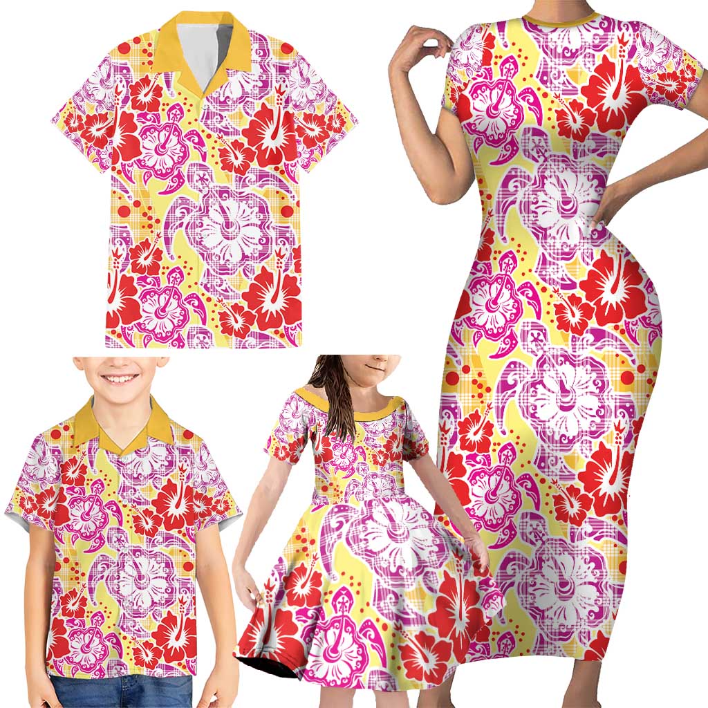 Palaka with Honu and Hibiscus Family Matching Short Sleeve Bodycon Dress and Hawaiian Shirt Hawaiian Heritage Spirit - Polynesian Pride