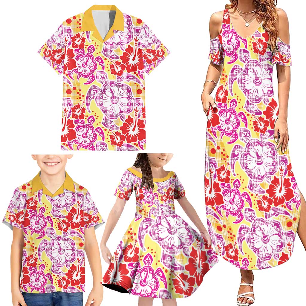 Palaka with Honu and Hibiscus Family Matching Summer Maxi Dress and Hawaiian Shirt Hawaiian Heritage Spirit - Polynesian Pride