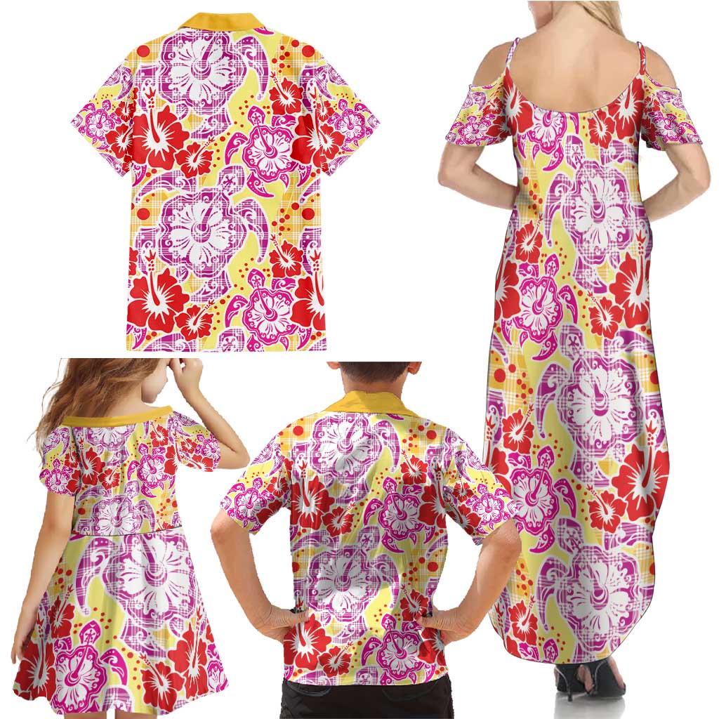 Palaka with Honu and Hibiscus Family Matching Summer Maxi Dress and Hawaiian Shirt Hawaiian Heritage Spirit - Polynesian Pride