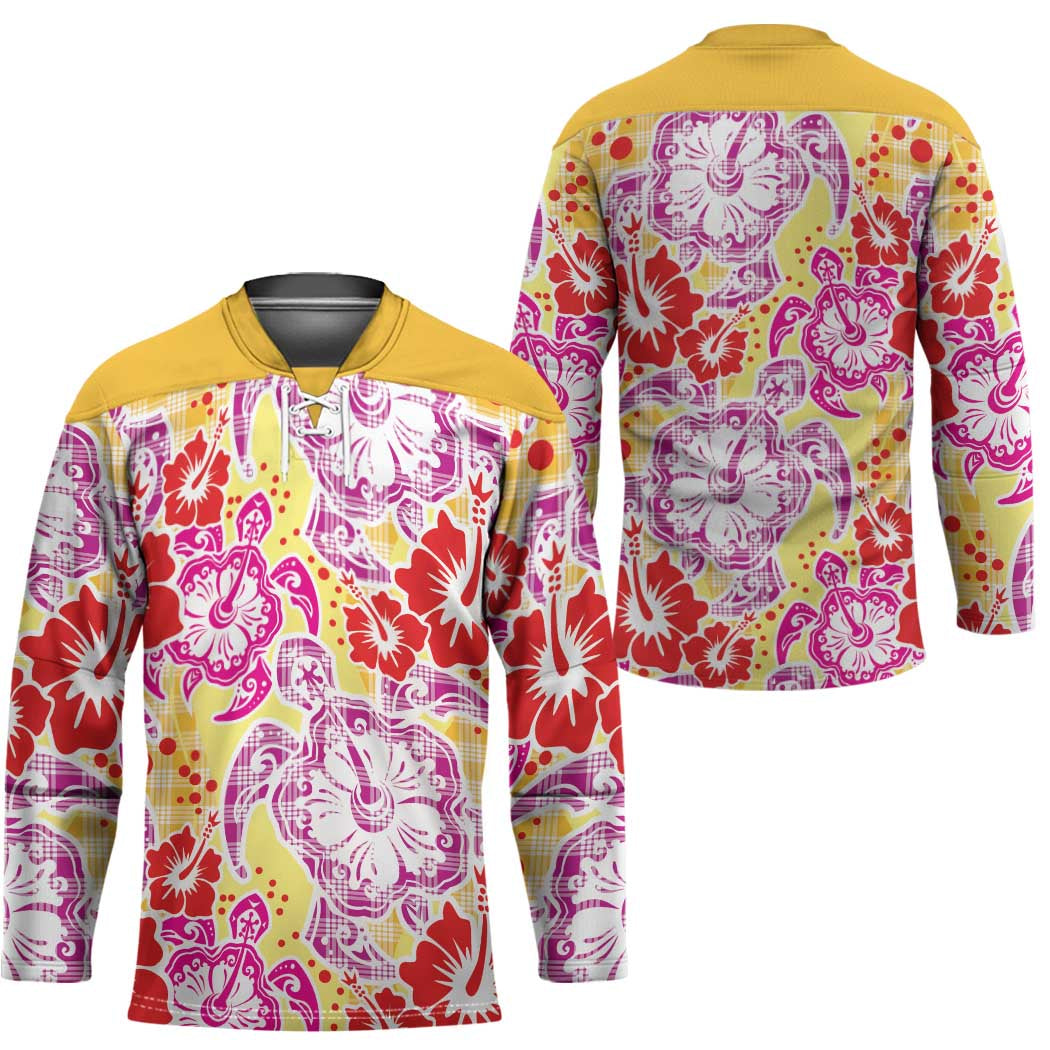 Palaka with Honu and Hibiscus Hockey Jersey Hawaiian Heritage Spirit - Polynesian Pride