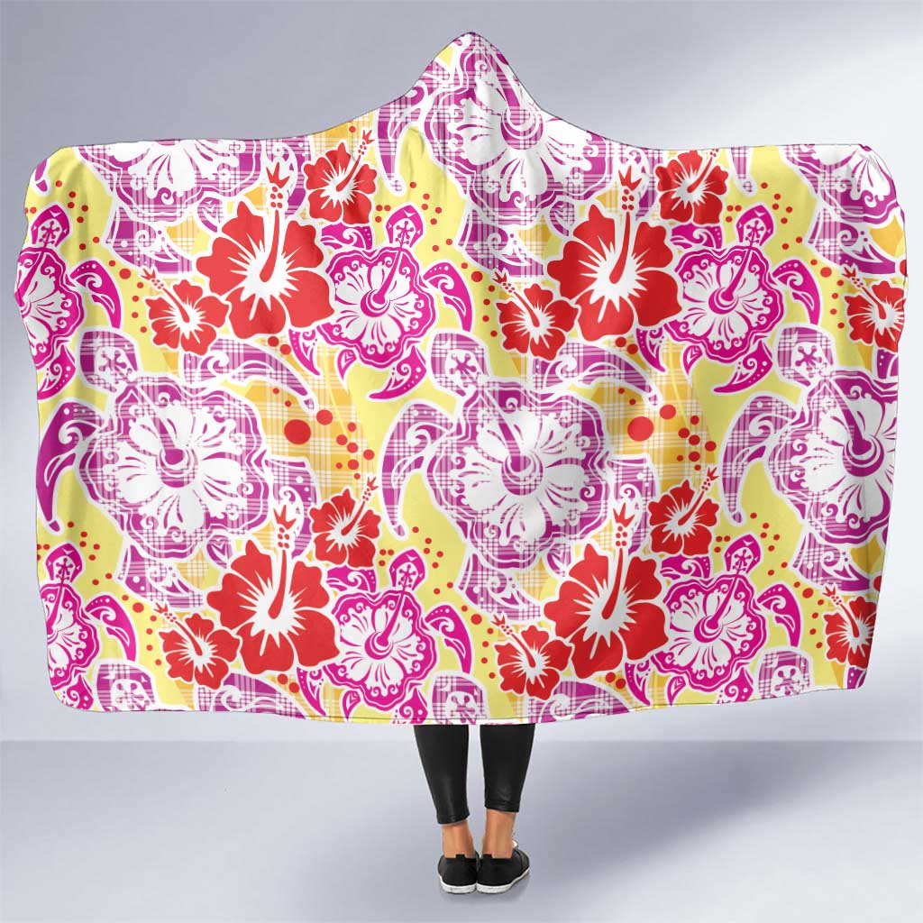 Palaka with Honu and Hibiscus Hooded Blanket Hawaiian Heritage Spirit - Polynesian Pride