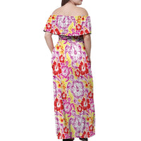 Palaka with Honu and Hibiscus Off Shoulder Maxi Dress Hawaiian Heritage Spirit - Polynesian Pride