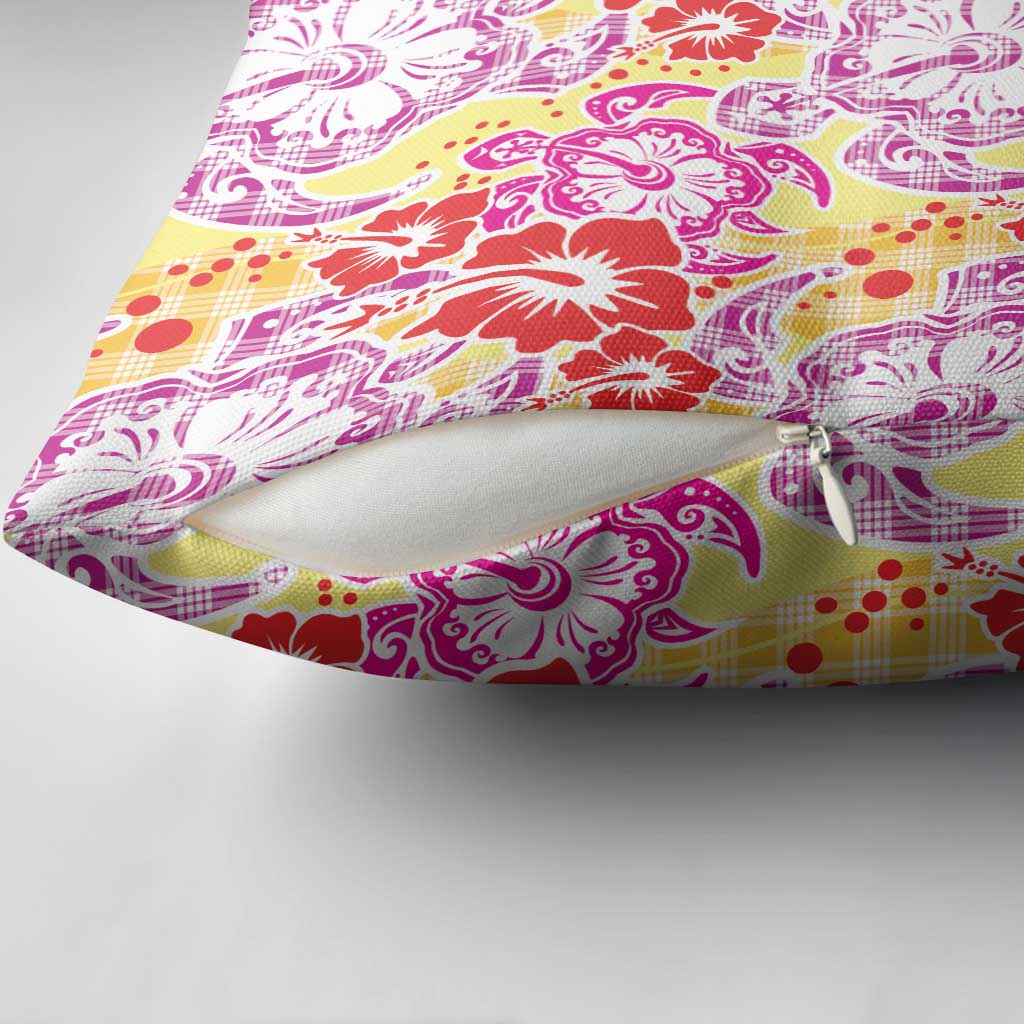 Palaka with Honu and Hibiscus Pillow Cover Hawaiian Heritage Spirit - Polynesian Pride
