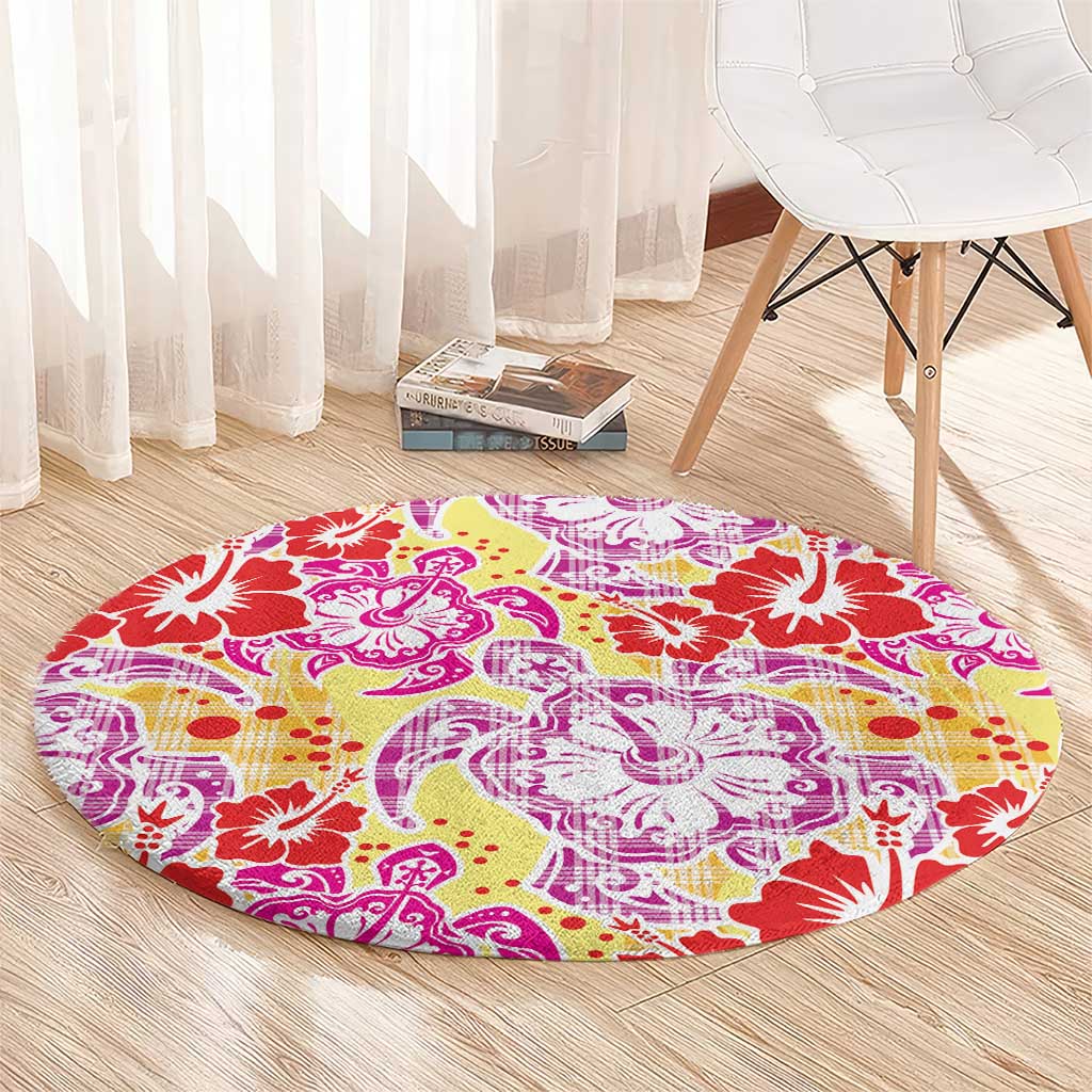 Palaka with Honu and Hibiscus Round Carpet Hawaiian Heritage Spirit - Polynesian Pride