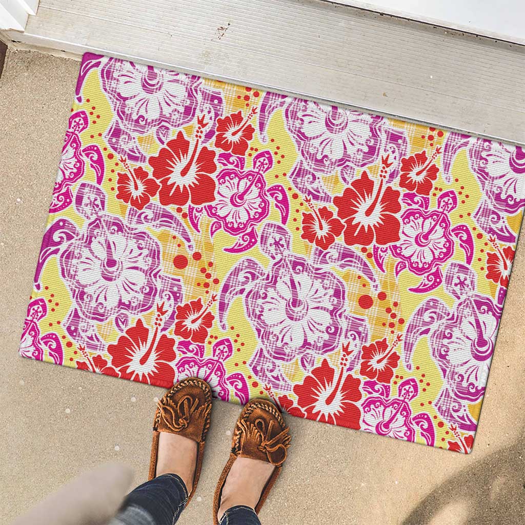Palaka with Honu and Hibiscus Rubber Doormat Hawaiian Heritage Spirit - Polynesian Pride