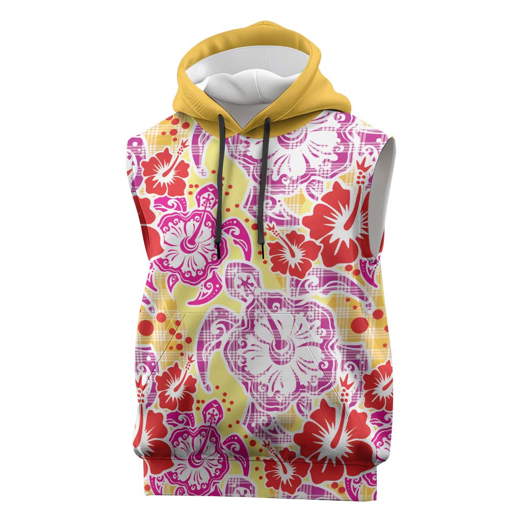 Palaka with Honu and Hibiscus Sleeveless Hoodie Hawaiian Heritage Spirit - Polynesian Pride
