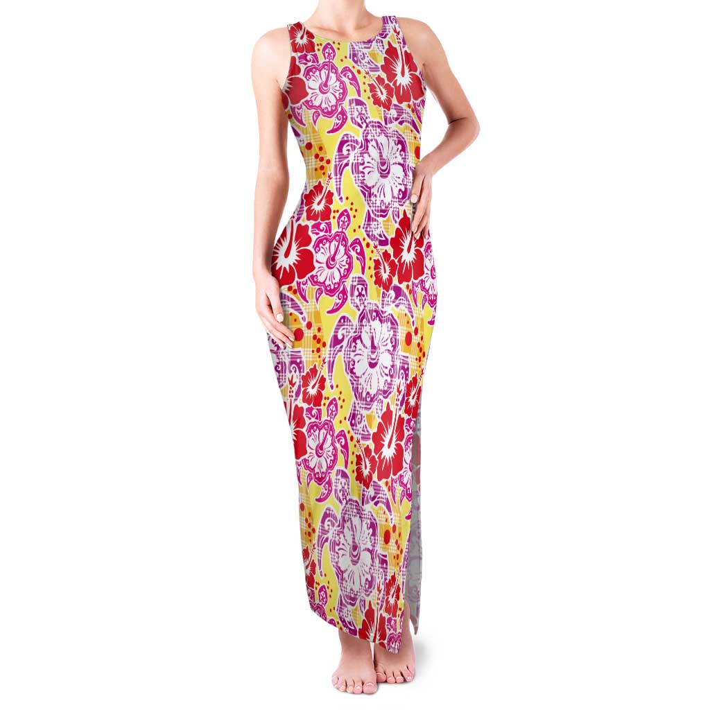 Palaka with Honu and Hibiscus Tank Maxi Dress Hawaiian Heritage Spirit - Polynesian Pride