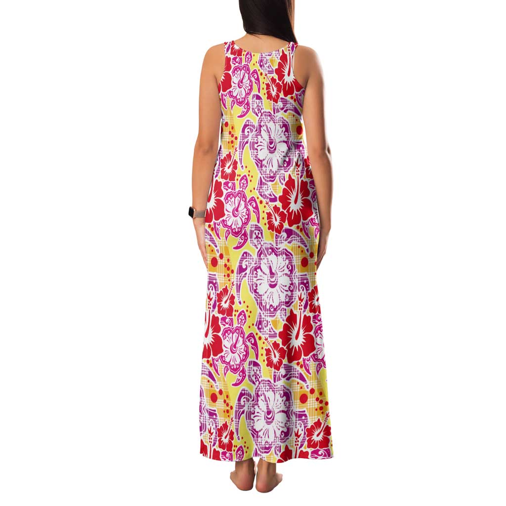 Palaka with Honu and Hibiscus Tank Maxi Dress Hawaiian Heritage Spirit - Polynesian Pride