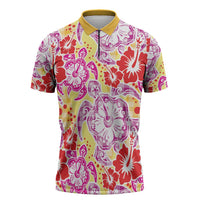 Palaka with Honu and Hibiscus Zipper Polo Shirt Hawaiian Heritage Spirit - Polynesian Pride
