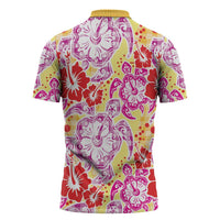Palaka with Honu and Hibiscus Zipper Polo Shirt Hawaiian Heritage Spirit - Polynesian Pride