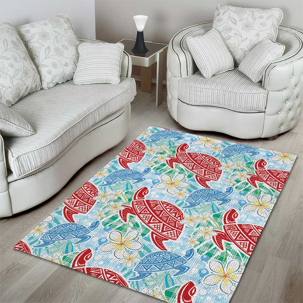 Palaka with Honu and Plumeria Area Rug Hawaiian Heritage Spirit - Polynesian Pride