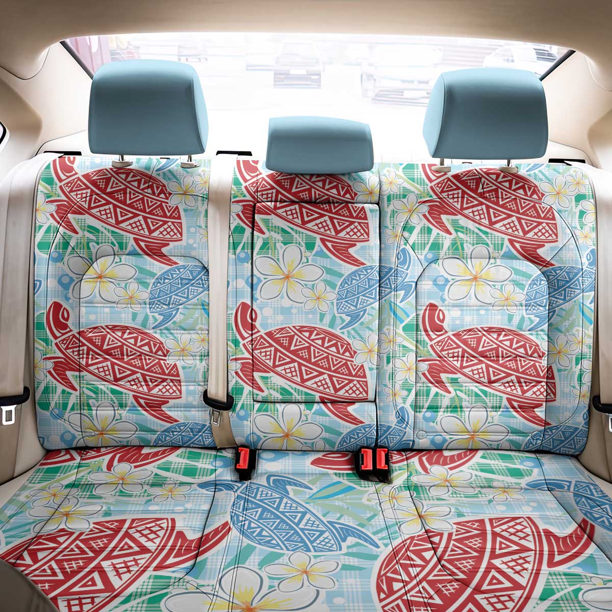 Palaka with Honu and Plumeria Back Car Seat Cover Hawaiian Heritage Spirit - Polynesian Pride