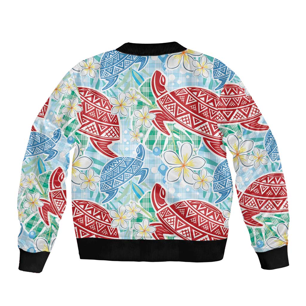 Palaka with Honu and Plumeria Bomber Jacket Hawaiian Heritage Spirit - Polynesian Pride