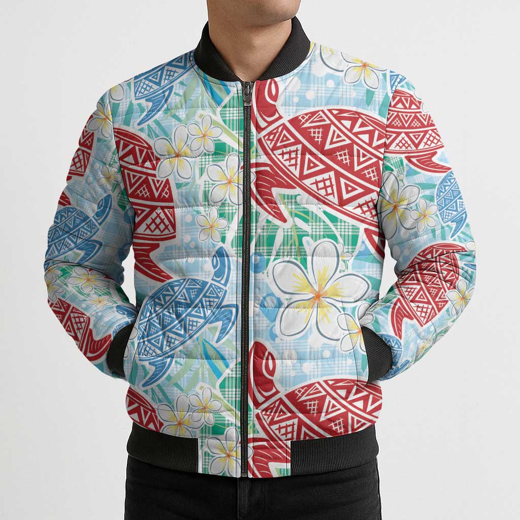 Palaka with Honu and Plumeria Bomber Puffer Jacket Hawaiian Heritage Spirit - Polynesian Pride