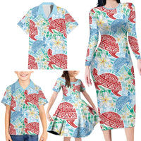 Palaka with Honu and Plumeria Family Matching Long Sleeve Bodycon Dress and Hawaiian Shirt Hawaiian Heritage Spirit - Polynesian Pride