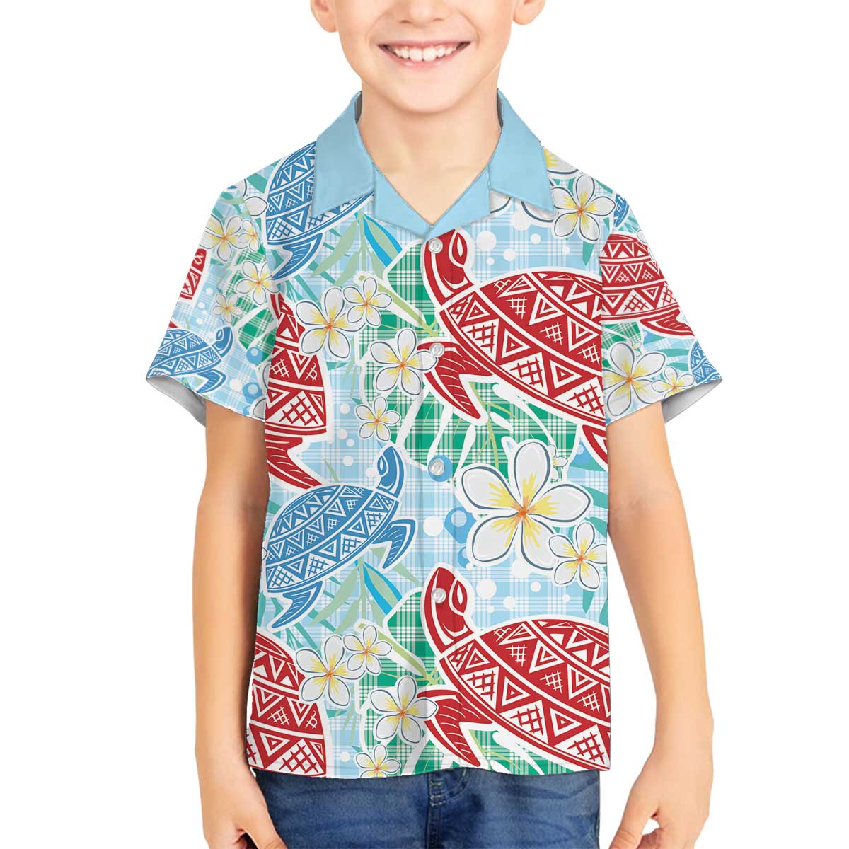 Palaka with Honu and Plumeria Family Matching Off The Shoulder Long Sleeve Dress and Hawaiian Shirt Hawaiian Heritage Spirit - Polynesian Pride