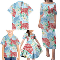 Palaka with Honu and Plumeria Family Matching Puletasi and Hawaiian Shirt Hawaiian Heritage Spirit - Polynesian Pride
