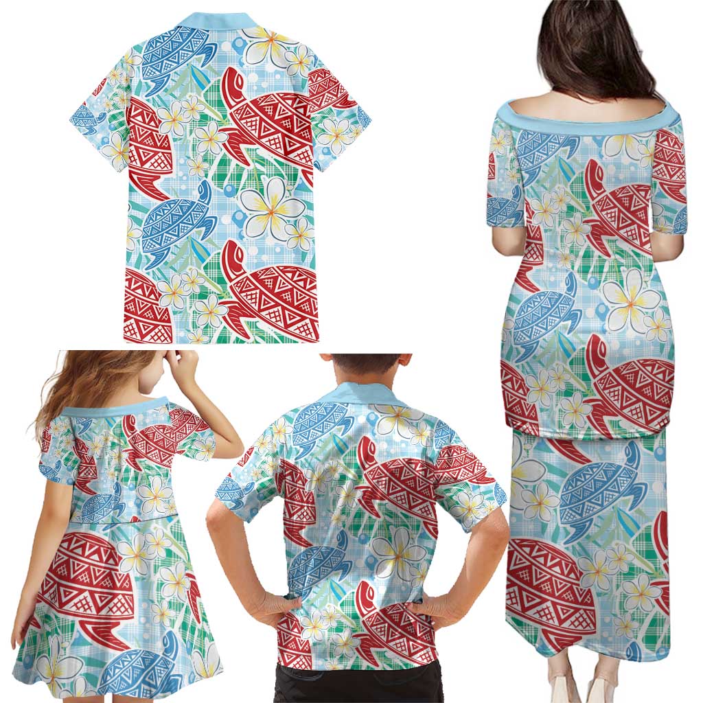 Palaka with Honu and Plumeria Family Matching Puletasi and Hawaiian Shirt Hawaiian Heritage Spirit - Polynesian Pride