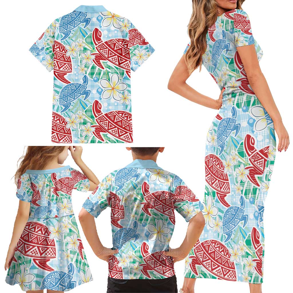 Palaka with Honu and Plumeria Family Matching Short Sleeve Bodycon Dress and Hawaiian Shirt Hawaiian Heritage Spirit - Polynesian Pride